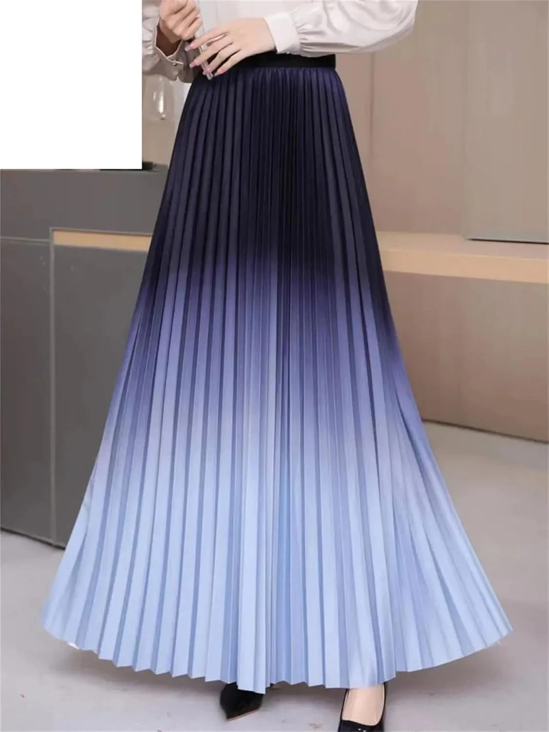 Floor Length Summer Pleated Skirt Women's Ombre Maxi Skirt Casual Elegant Wear
