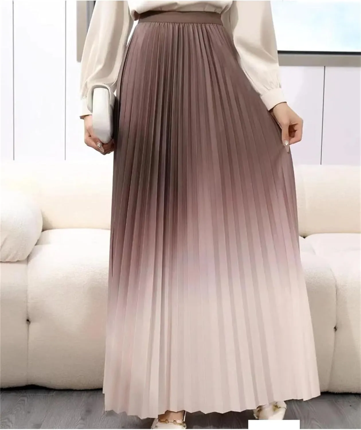 Floor Length Summer Pleated Skirt Women's Ombre Maxi Skirt Casual Elegant Wear