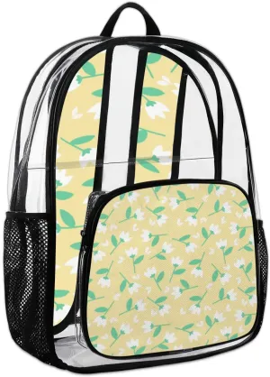 Floral Aesthetic Clear Backpack Heavy Duty Transparent Bookbag Crisp Yellow Clear Back Pack See Through Plastic Book Bag for Work,Security,Stadium,Travel,Festival,College