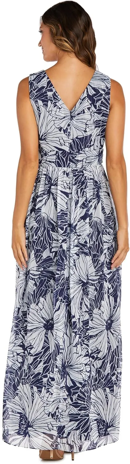 Floral Chiffon Maxi Dress W/Rhinestone Waistband