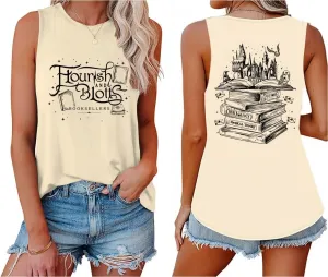 Flourish and Blotts Tank Tops Cute Book Graphic Tshirts for Women Wizard Magical Costume Clothes