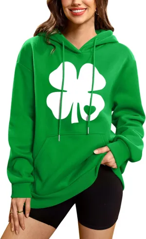 For G and PL Women's St. Patrick's Green Hoodie Long Sleeve Shamrock Print Sweatshirt with Pocket