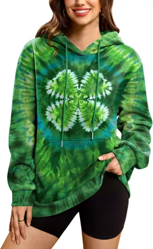 For G and PL Women's St. Patrick's Green Hoodie Long Sleeve Shamrock Print Sweatshirt with Pocket