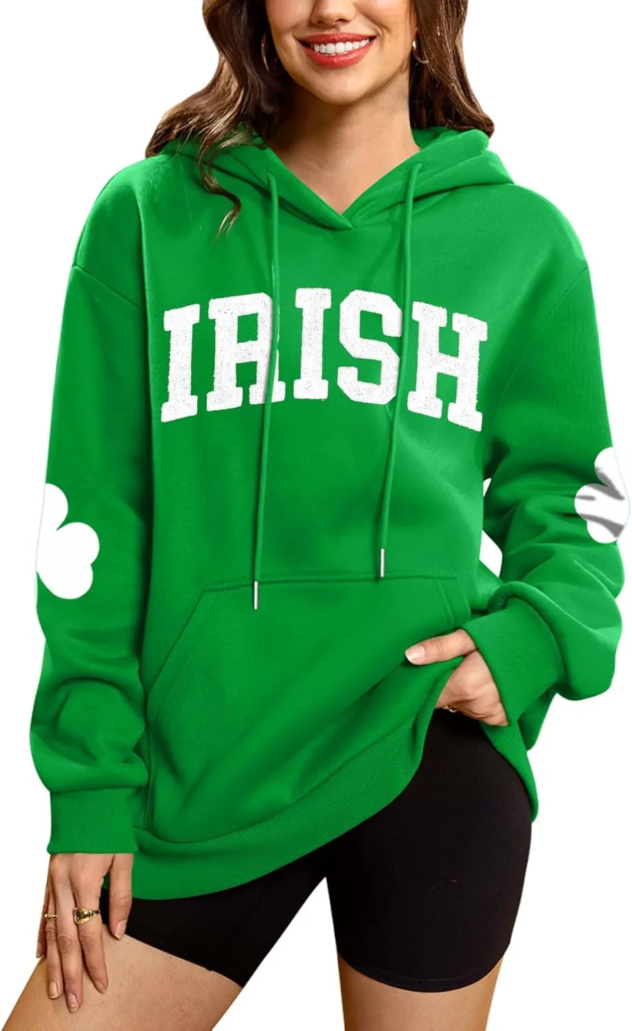For G and PL Women's St. Patrick's Green Hoodie Long Sleeve Shamrock Print Sweatshirt with Pocket