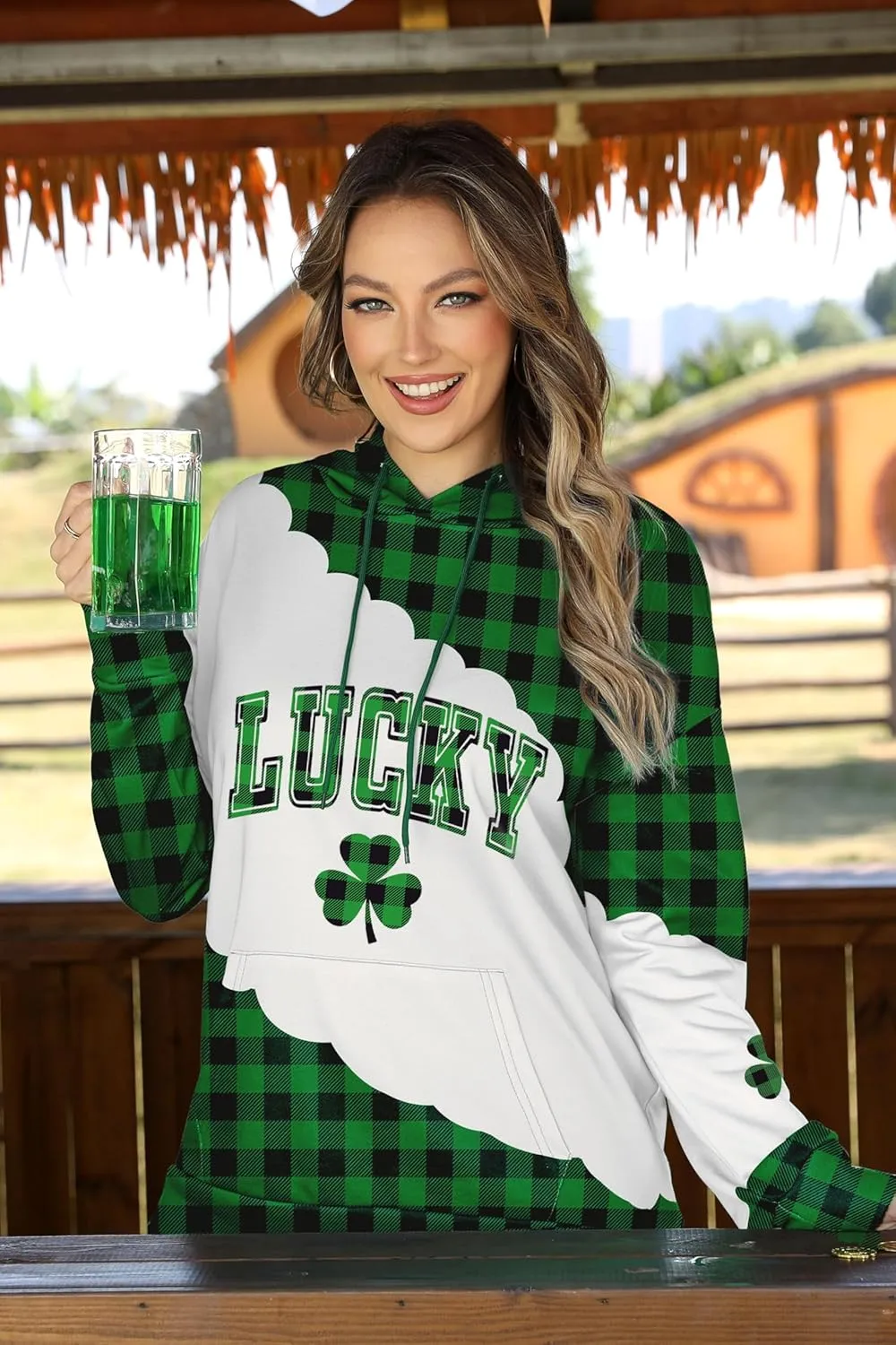 For G and PL Women's St. Patrick's Long Sleeve Shamrock Hoodie with Pockets
