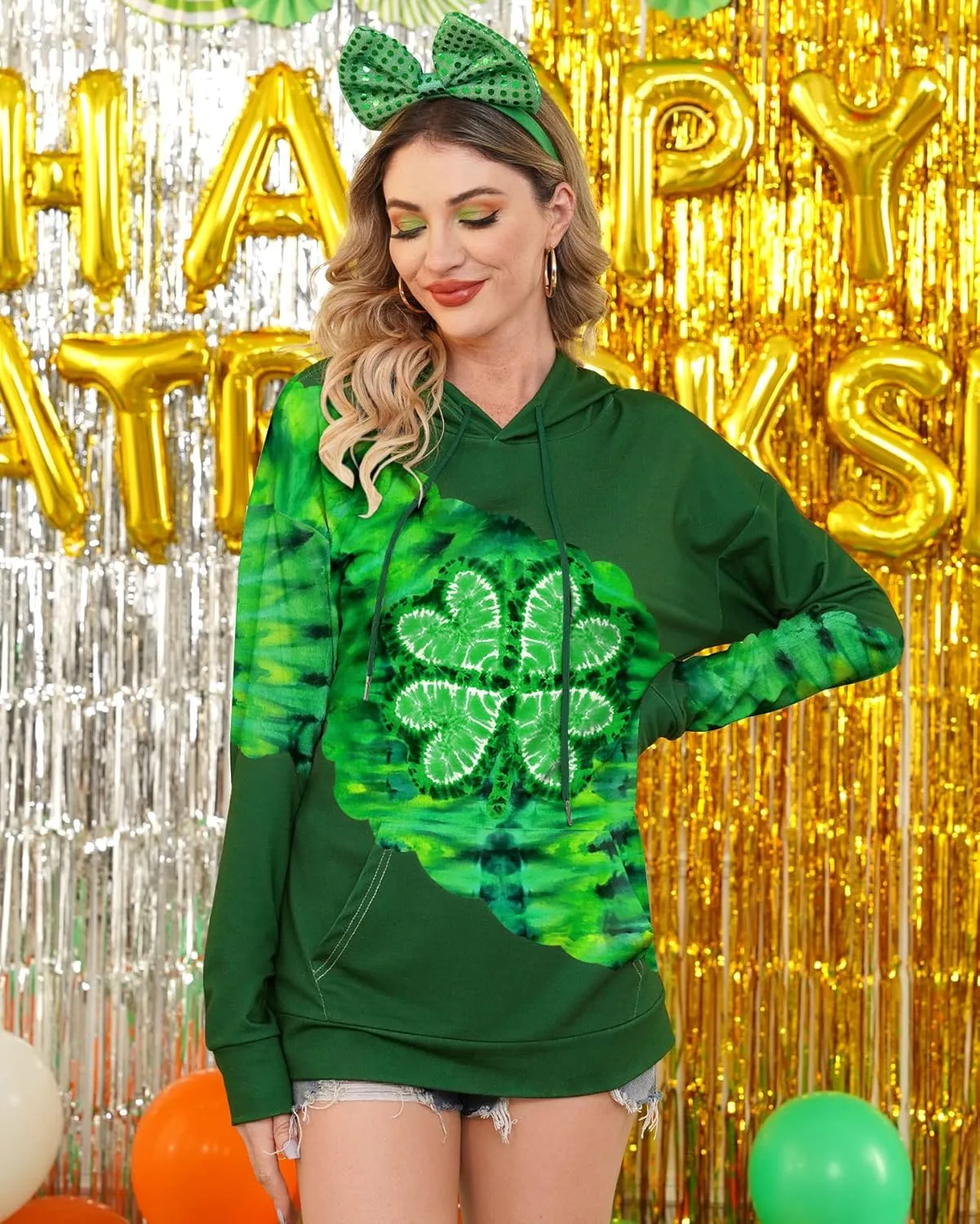 For G and PL Women's St. Patrick's Long Sleeve Shamrock Hoodie with Pockets