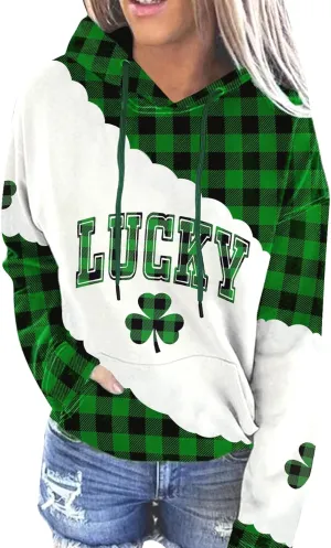 For G and PL Women's St. Patrick's Long Sleeve Shamrock Hoodie with Pockets