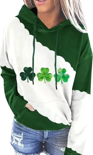 For G and PL Women's St. Patrick's Long Sleeve Shamrock Hoodie with Pockets
