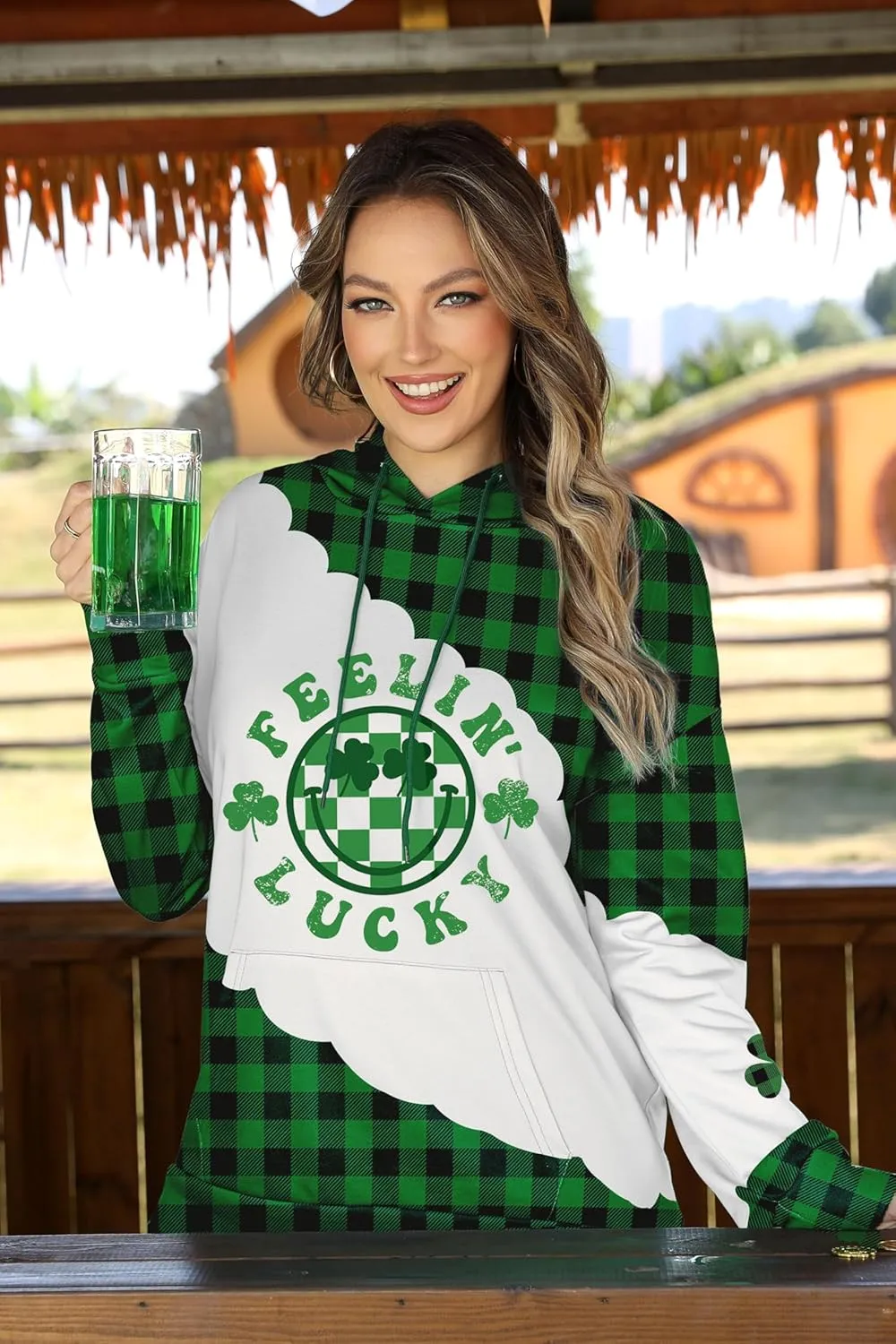 For G and PL Women's St. Patrick's Long Sleeve Shamrock Hoodie with Pockets