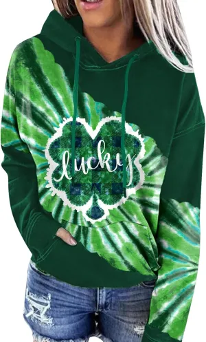 For G and PL Women's St. Patrick's Long Sleeve Shamrock Hoodie with Pockets