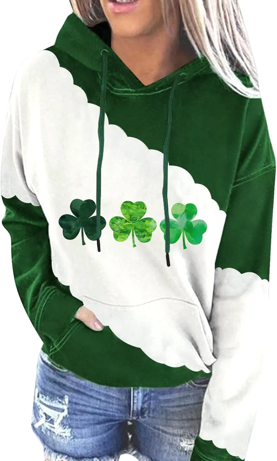 For G and PL Women's St. Patrick's Long Sleeve Shamrock Hoodie with Pockets