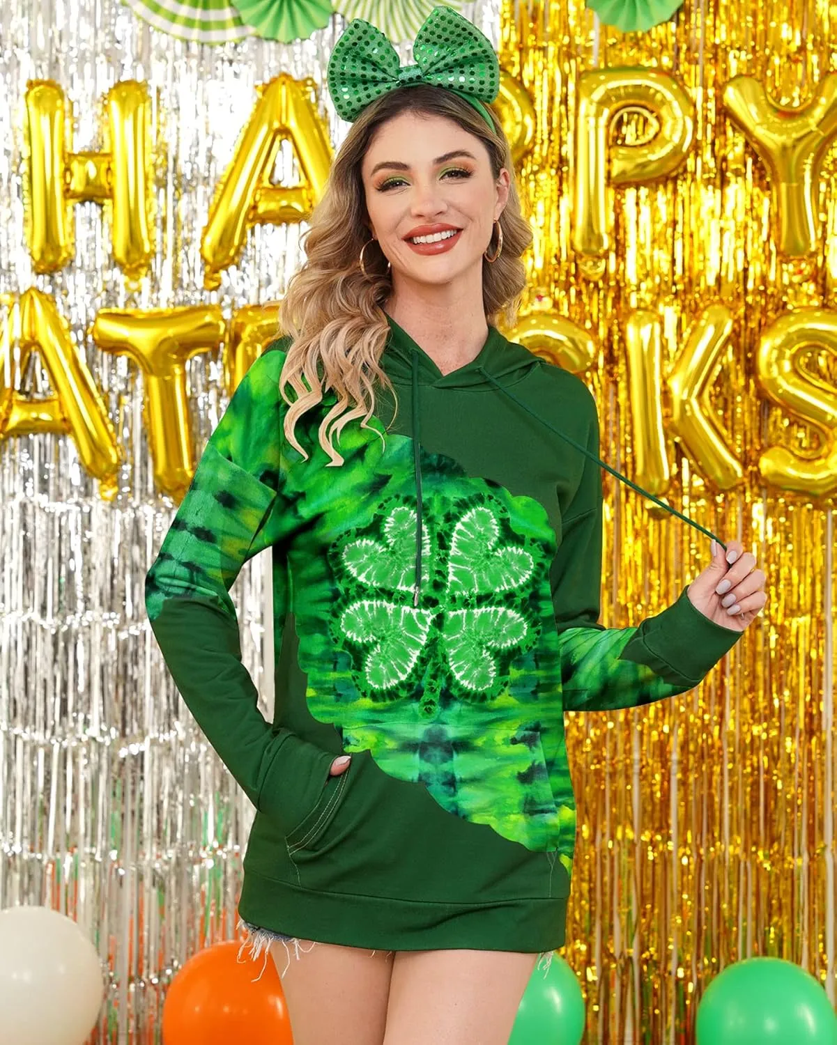 For G and PL Women's St. Patrick's Long Sleeve Shamrock Hoodie with Pockets