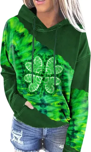 For G and PL Women's St. Patrick's Long Sleeve Shamrock Hoodie with Pockets