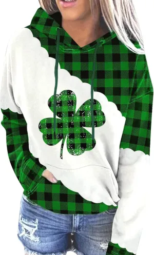 For G and PL Women's St. Patrick's Long Sleeve Shamrock Hoodie with Pockets