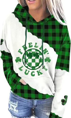For G and PL Women's St. Patrick's Long Sleeve Shamrock Hoodie with Pockets