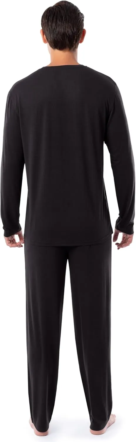 Fruit of the Loom Men's 360 Stretch Long Sleeve Henley Top and Pant Sleep Pajama Set