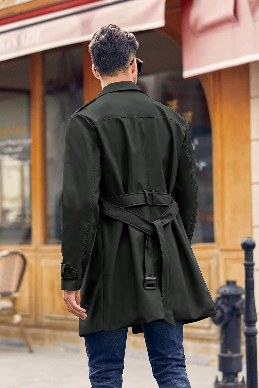Gafeng Men's Trench Coat Slim fit Double Breasted Belted Windbreaker Lapel Long Jacket Casual Windproof Overcoat