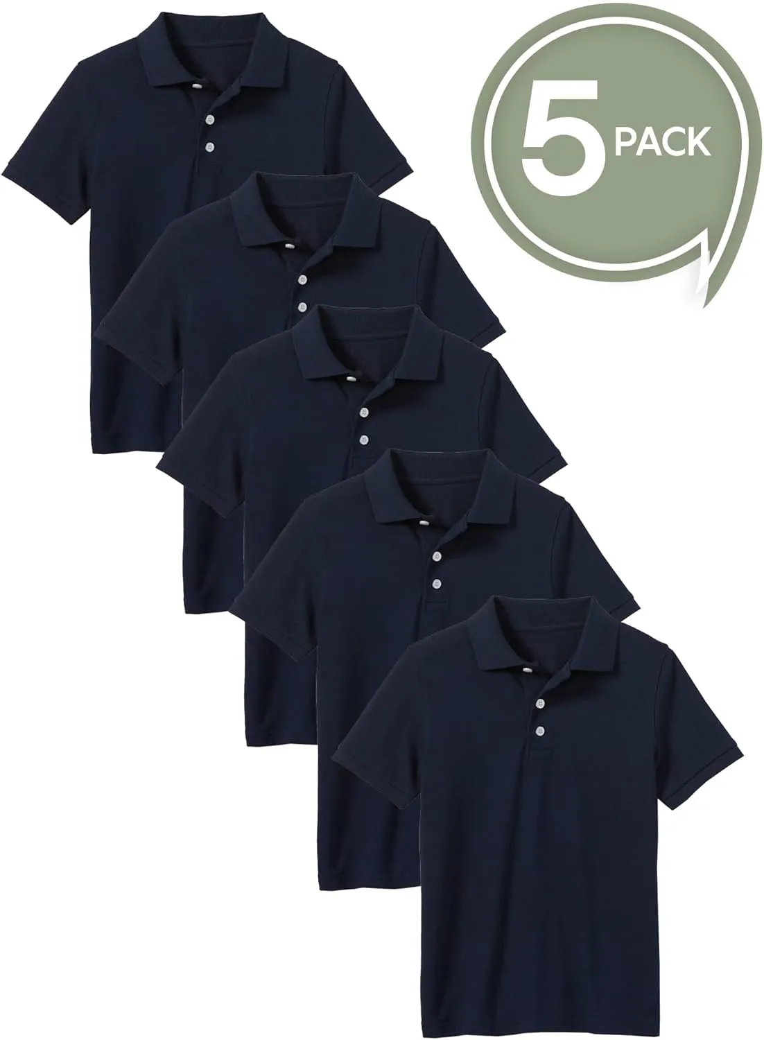 Galaxy by Harvic 5-Pack School Uniform Tagless Polo Tshirt for Little Boys & Big Boys