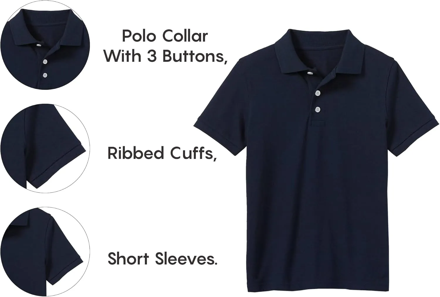 Galaxy by Harvic 5-Pack School Uniform Tagless Polo Tshirt for Little Boys & Big Boys