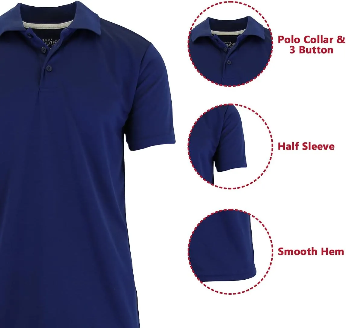Galaxy by Harvic Men's Tagless Moisture Wicking Polo Shirt (3-Pack)