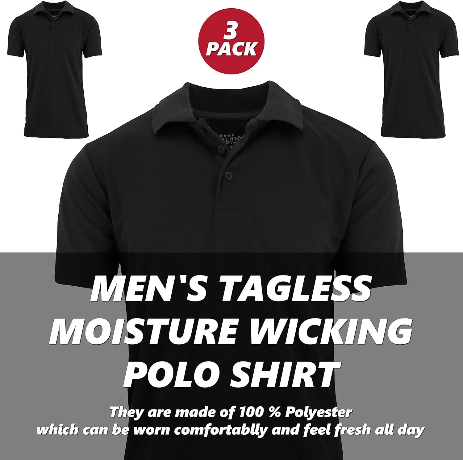 Galaxy by Harvic Men's Tagless Moisture Wicking Polo Shirt (3-Pack)
