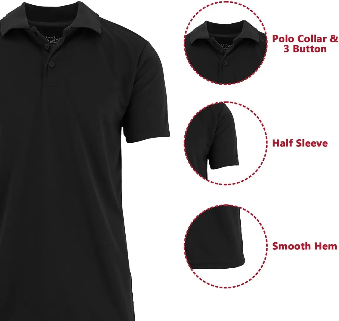 Galaxy by Harvic Men's Tagless Moisture Wicking Polo Shirt (3-Pack)