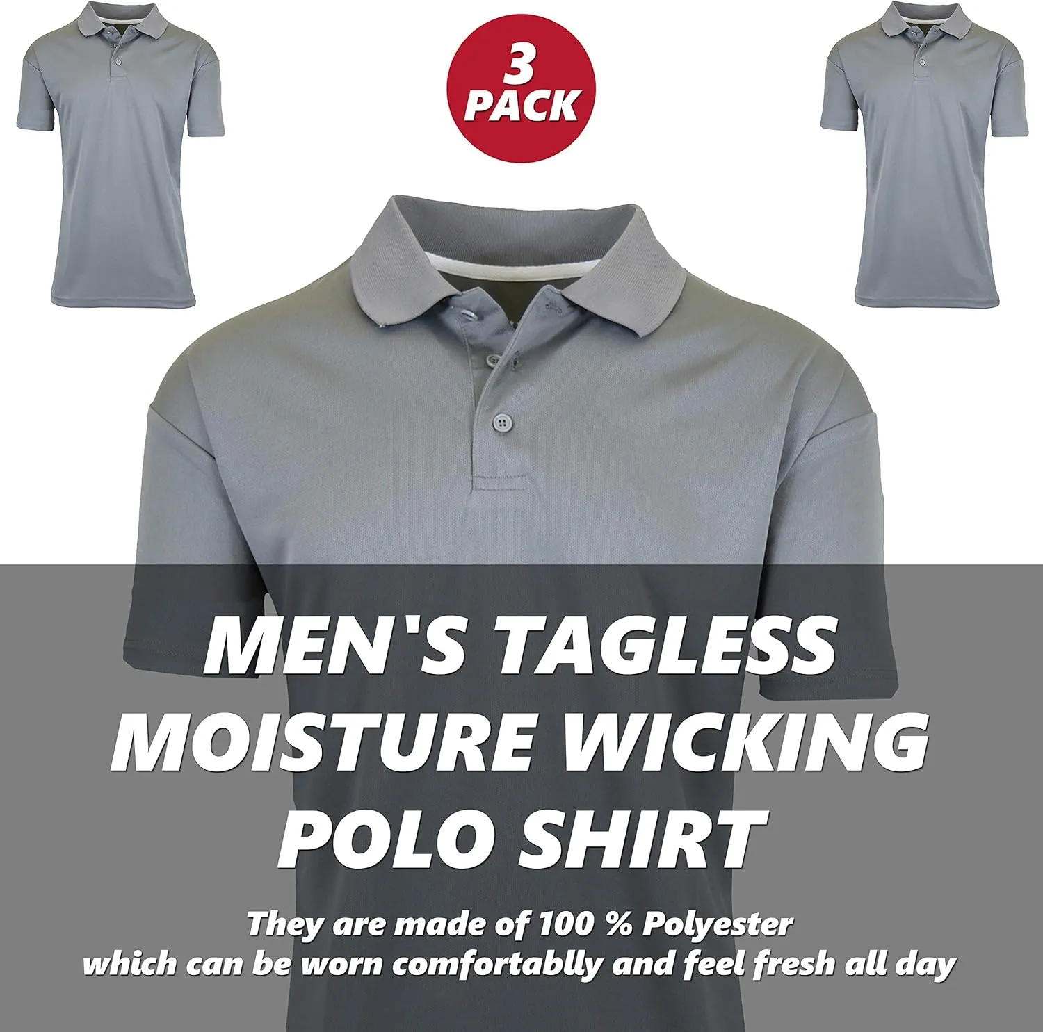 Galaxy by Harvic Men's Tagless Moisture Wicking Polo Shirt (3-Pack)