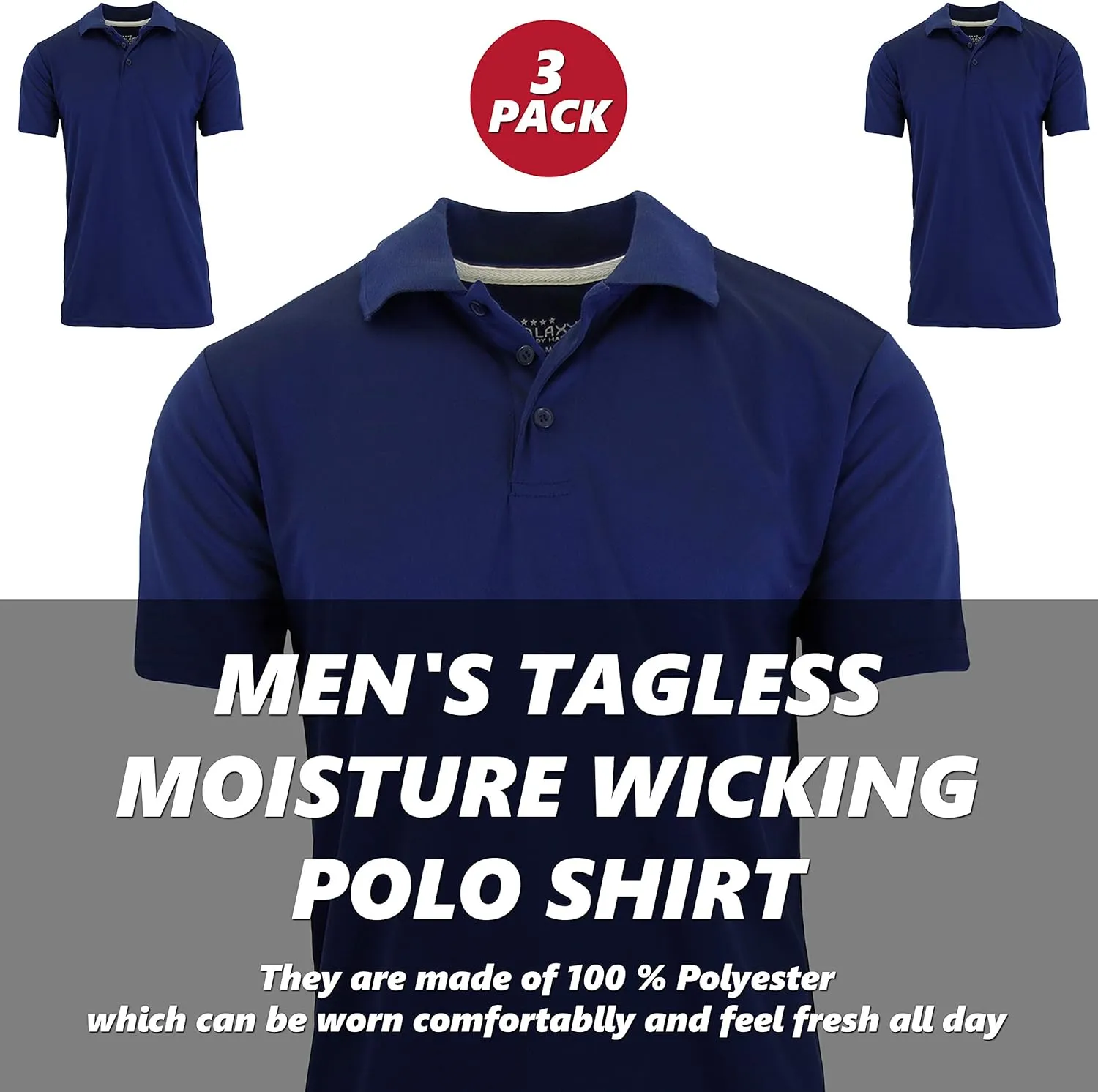 Galaxy by Harvic Men's Tagless Moisture Wicking Polo Shirt (3-Pack)