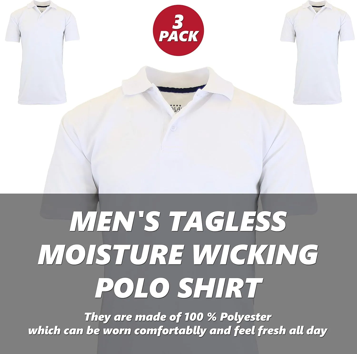 Galaxy by Harvic Men's Tagless Moisture Wicking Polo Shirt (3-Pack)