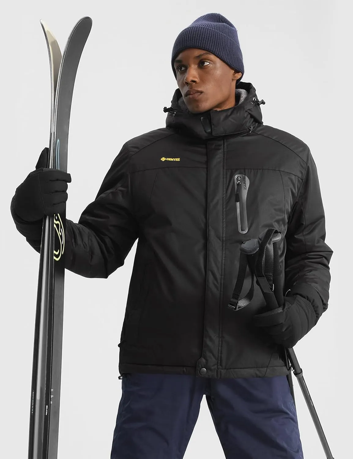 GEMYSE Men's Ski Snow Jacket Warm Winter Waterproof Coat Snowboard Rain Jacket Hooded Windproof Windbreaker