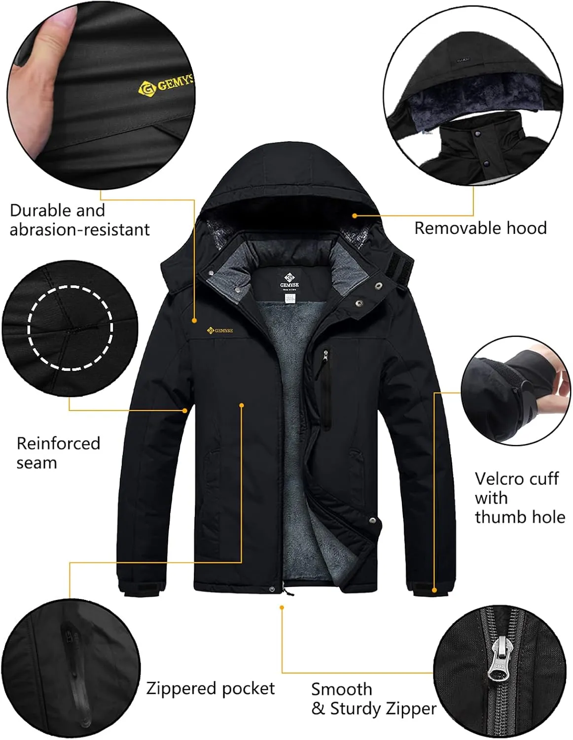 GEMYSE Men's Ski Snow Jacket Warm Winter Waterproof Coat Snowboard Rain Jacket Hooded Windproof Windbreaker