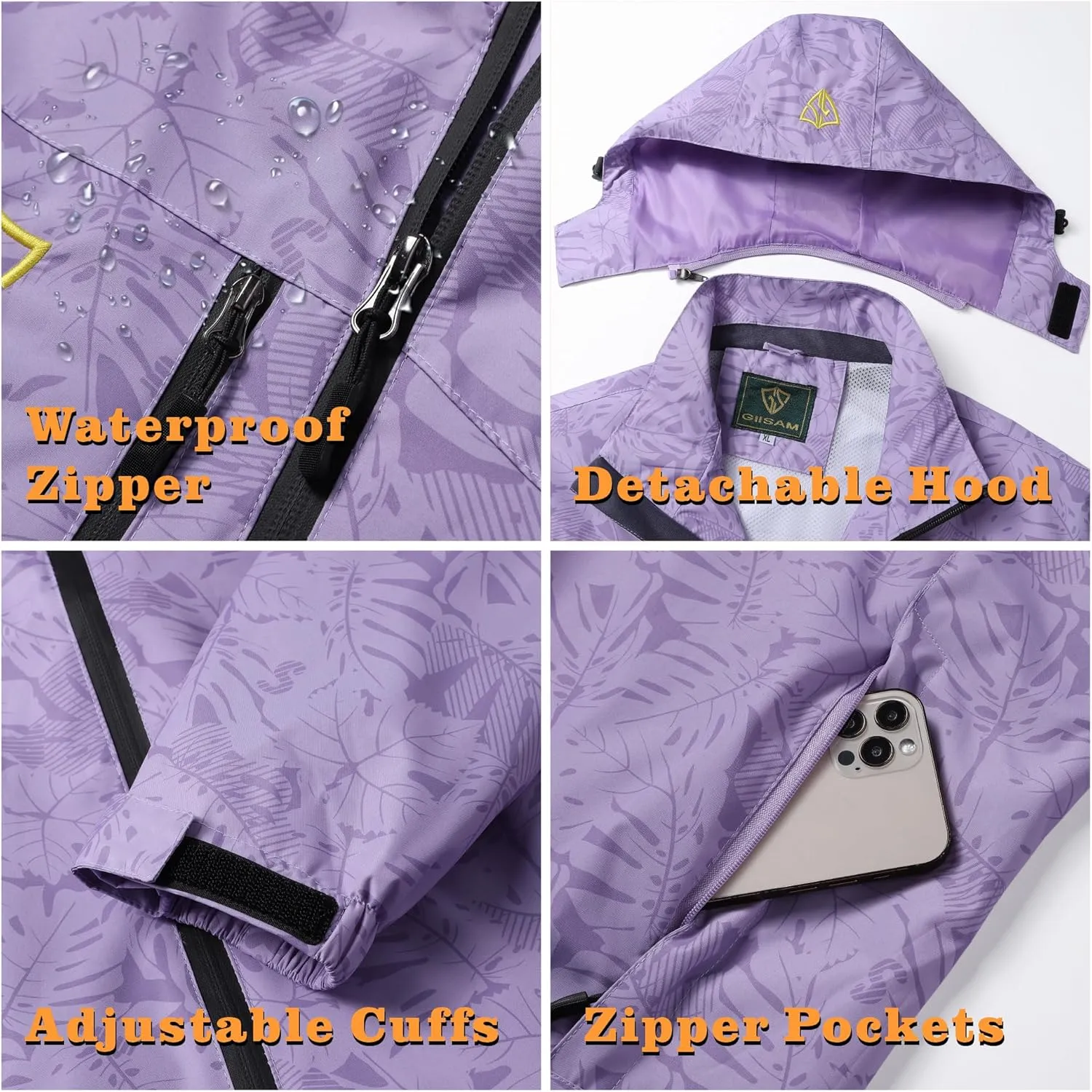 GIISAM Women's Waterproof Rain Jacket,Lightweight Windproof Full Zip Women's Packable Fall Raincoat Windbreaker with Hood