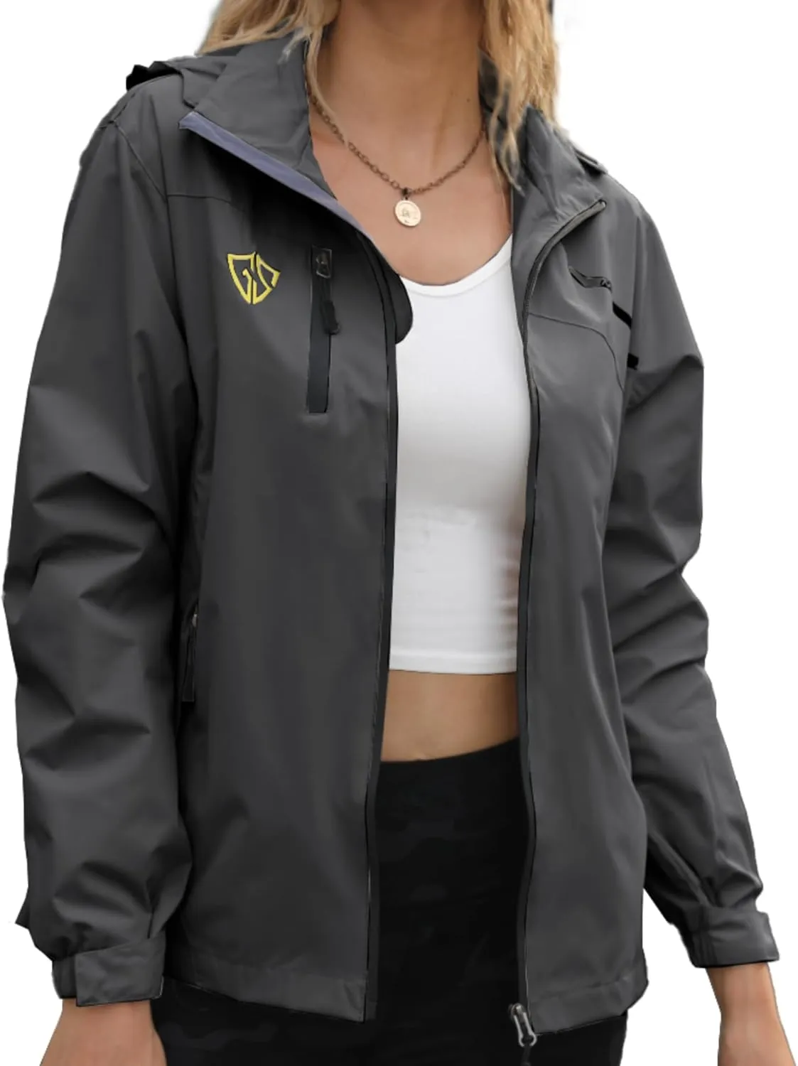 GIISAM Women's Waterproof Rain Jacket,Lightweight Windproof Full Zip Women's Packable Fall Raincoat Windbreaker with Hood