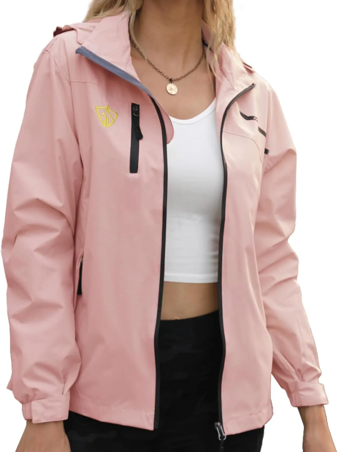 GIISAM Women's Waterproof Rain Jacket,Lightweight Windproof Full Zip Women's Packable Fall Raincoat Windbreaker with Hood