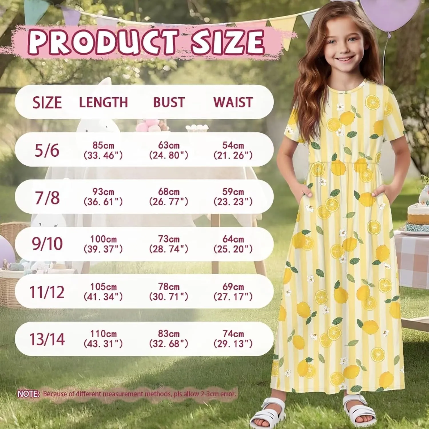 Girls Maxi Dress with Pockets Short Sleeve Swing Flowy Dress Holiday Dresses Summer Beach Sundress for 5-14 Years