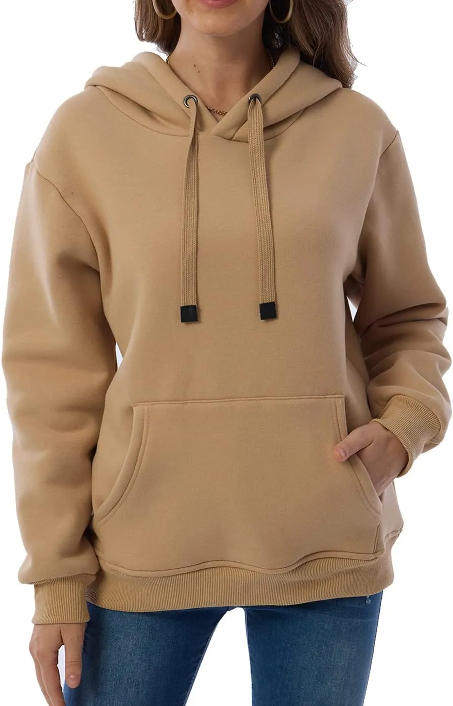 Gnveub Women's Casual Winter Warm Fleece Sherpa Lined Hooded Sweatshirt Thick Pullover Plus with Pockets