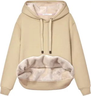 Gnveub Women's Casual Winter Warm Fleece Sherpa Lined Hooded Sweatshirt Thick Pullover Plus with Pockets