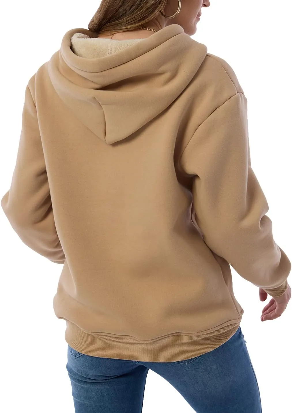 Gnveub Women's Casual Winter Warm Fleece Sherpa Lined Hooded Sweatshirt Thick Pullover Plus with Pockets