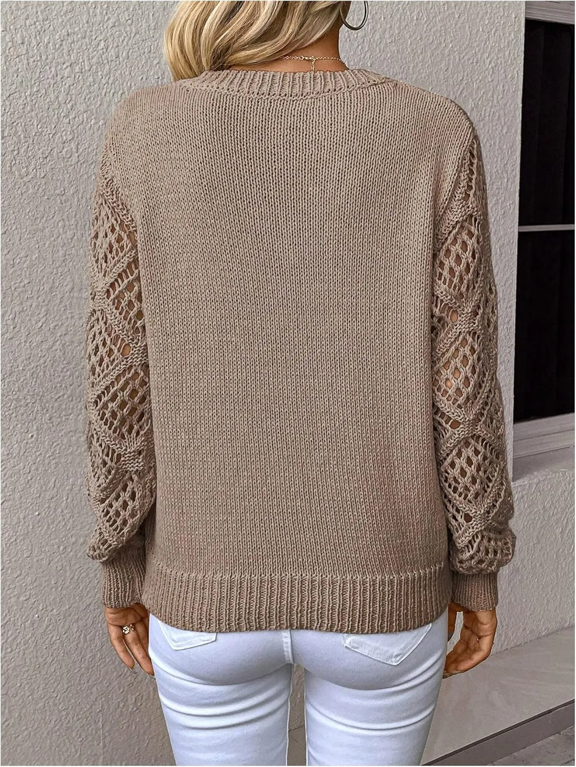 GORGLITTER Women's Hollow Out Sweater V Neck Long Sleeve Knit Pullover Top Fall Fashion Fall Fashion