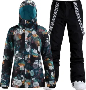 GSOU SNOW Women's Ski Jacket and Pants Waterproof Windproof Snowsuit Snowboarding Coat Insulated Warm Winter
