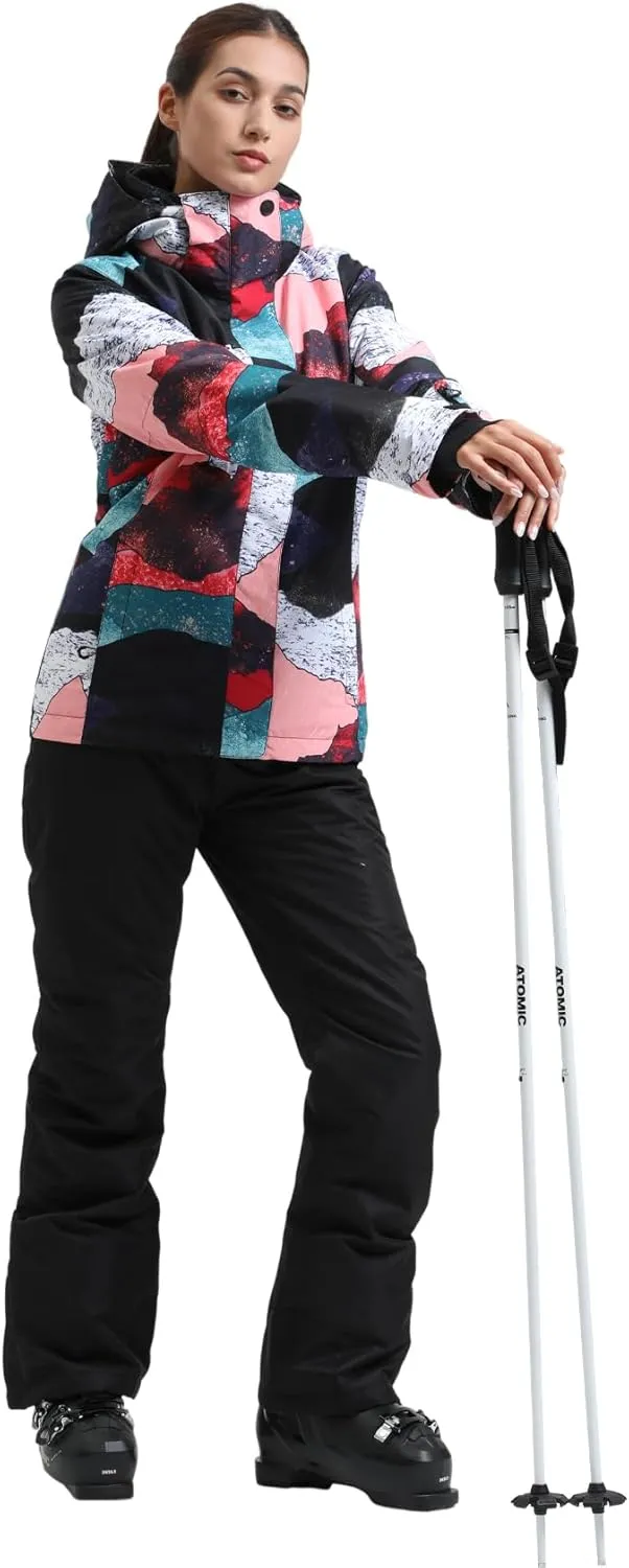 GSOU SNOW Women's Ski Jacket and Pants Waterproof Windproof Snowsuit Snowboarding Coat Insulated Warm Winter