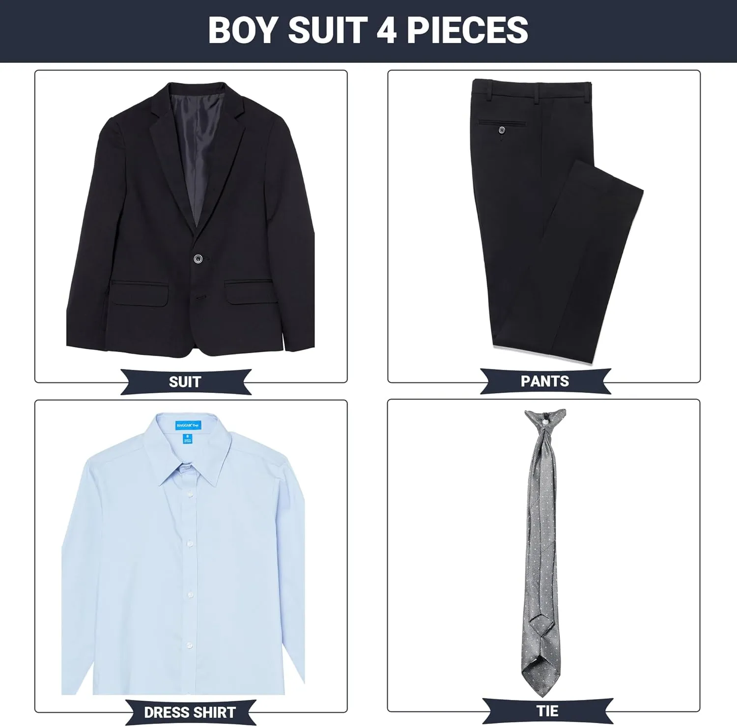 Haggar Boys' 4-Piece Suit, Dress Shirt & Tie Set