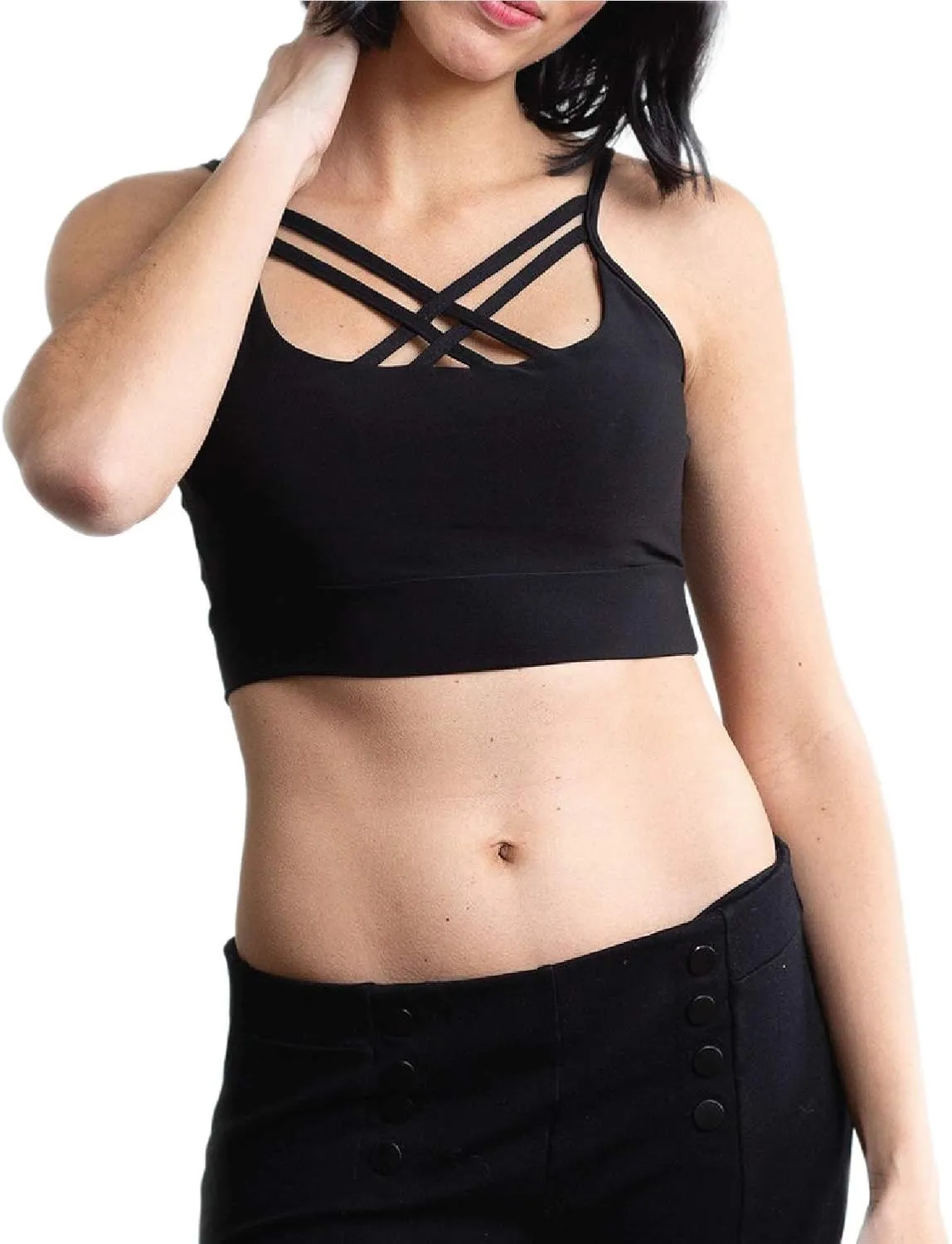 HALFTEE Silky Elegant Criss Cross Tank Layering Tee | Crop Tops for Women & Teens | XS-3X |