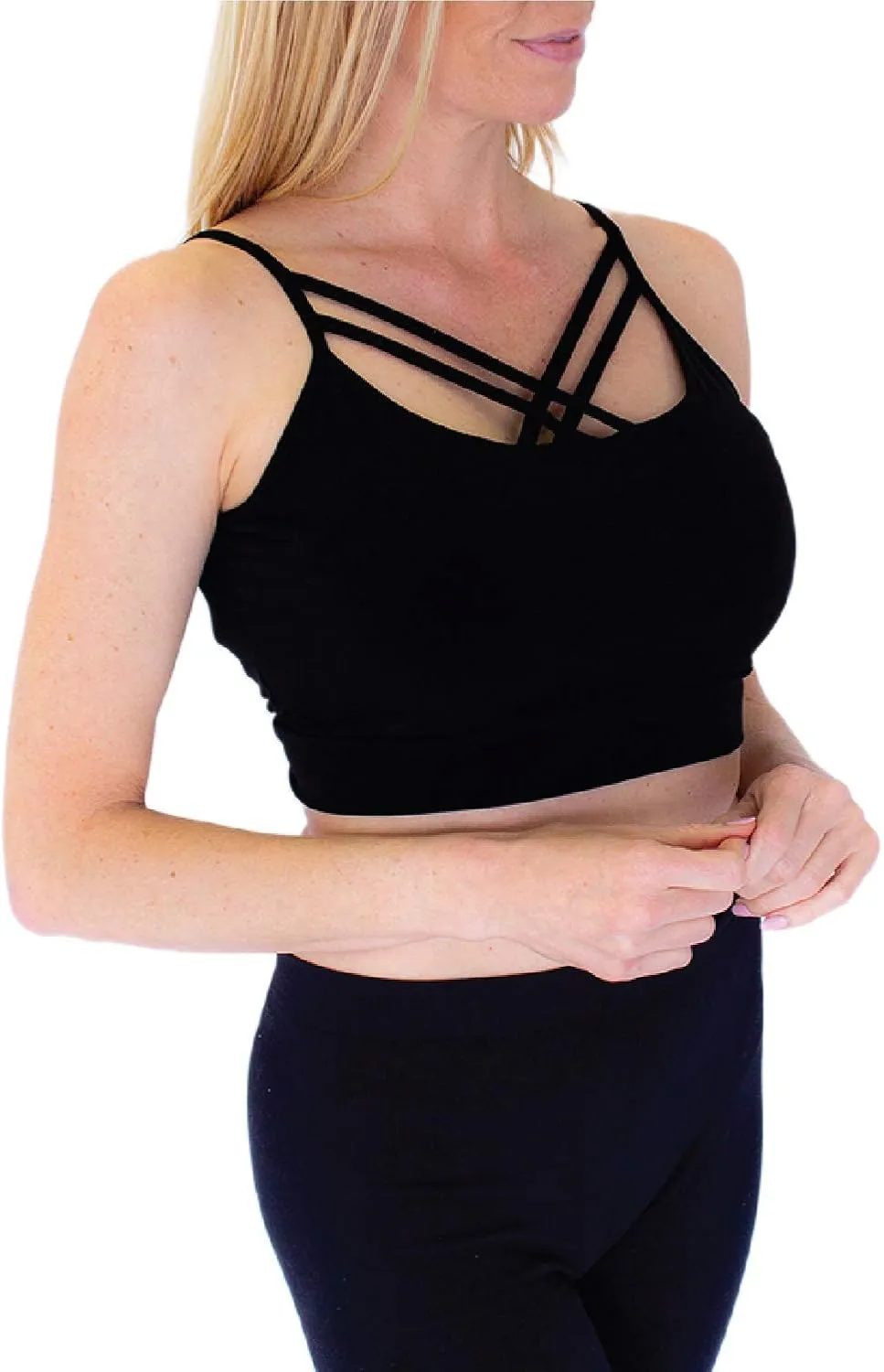 HALFTEE Silky Elegant Criss Cross Tank Layering Tee | Crop Tops for Women & Teens | XS-3X |