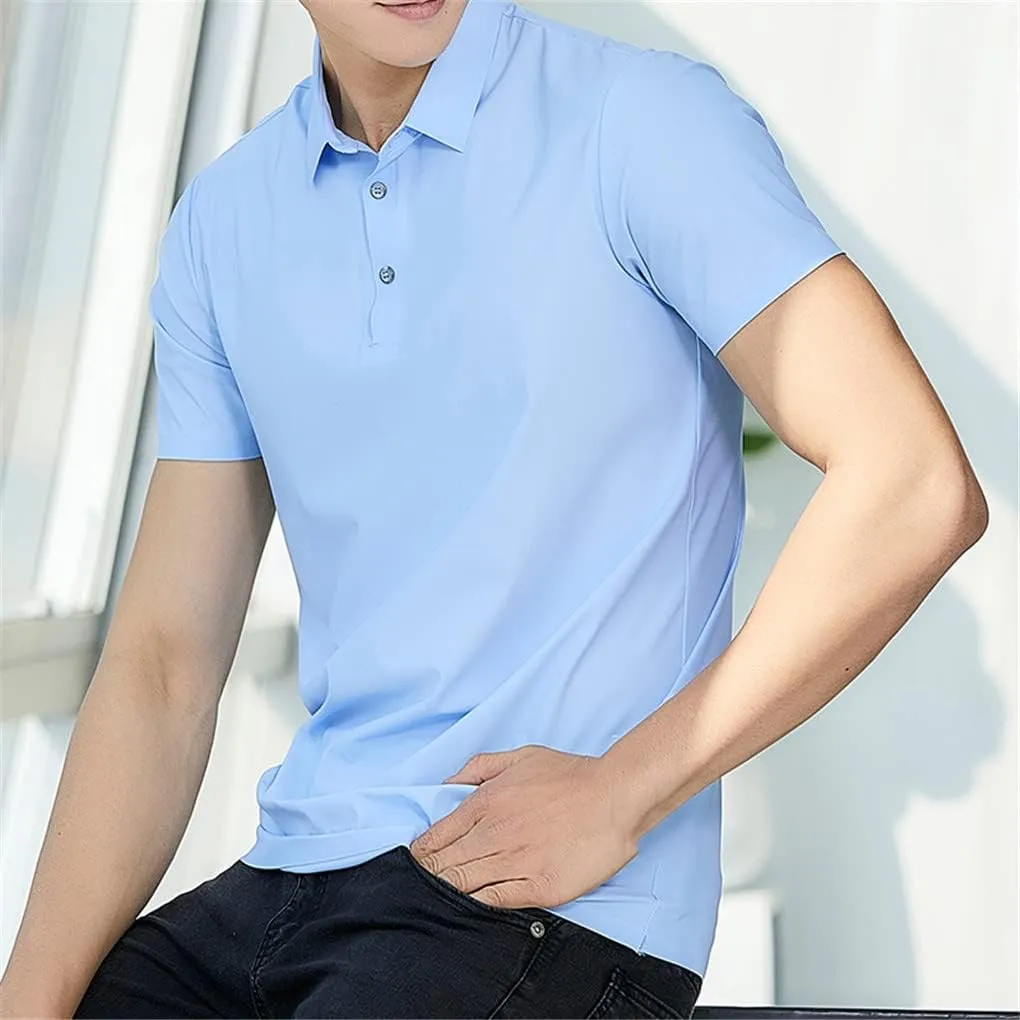 Hamthuit Men's Polo Shirt Business Solid Breathable Quick Dry Stretch Golf Tee Shirt Slim Fit Polo Shirt
