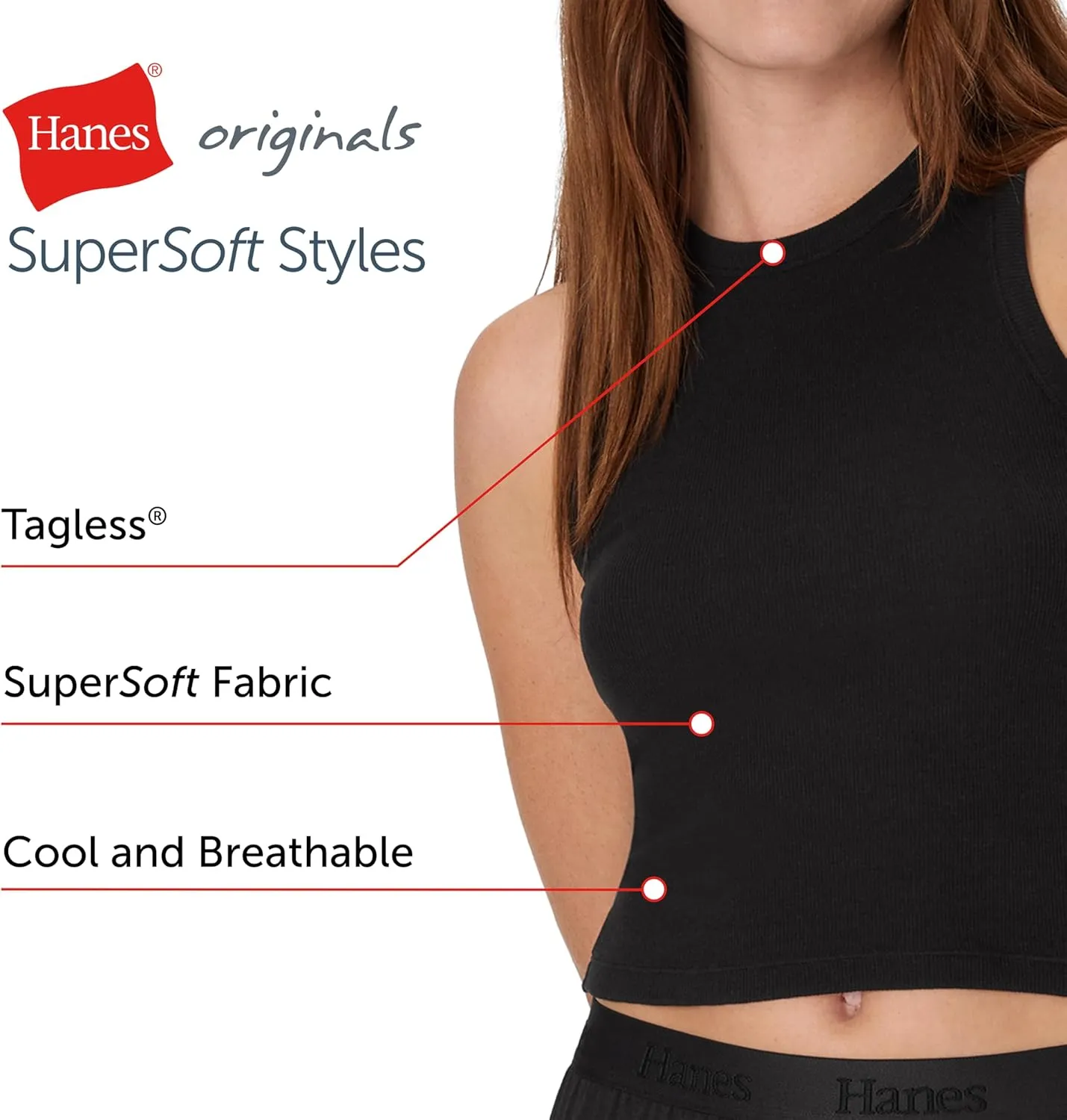 Hanes Women's Originals Racerback, 2-Pack, Comfywear Supersoft Rib Cropped Tank Top Loungewear Pack