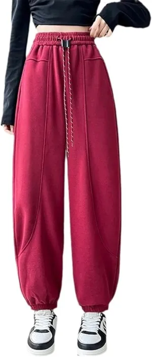 Harem Pants for Women Autumn Winter Elastic Waist high-Waisted Fleece Lining Sporty Casual Sweatpants
