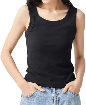 hathne Womens Sleeveless Ribbed Fitted Basic Tank Top Vest Summer High Neck Tops Racerback Camisole