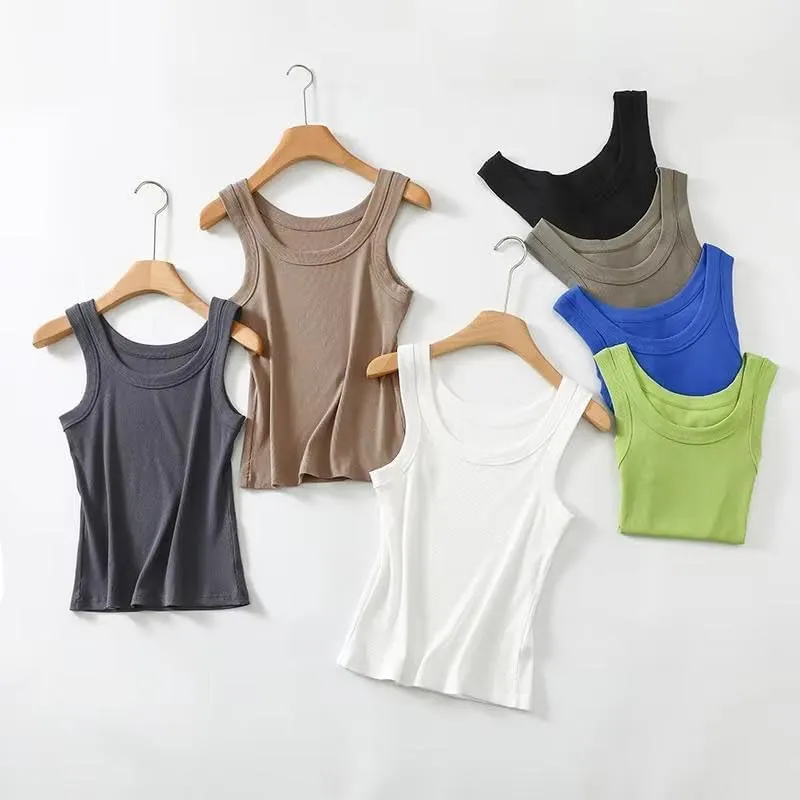 hathne Womens Sleeveless Ribbed Fitted Basic Tank Top Vest Summer High Neck Tops Racerback Camisole
