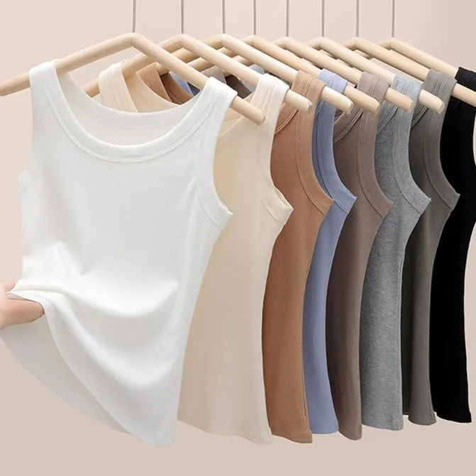 hathne Womens Sleeveless Ribbed Fitted Basic Tank Top Vest Summer High Neck Tops Racerback Camisole